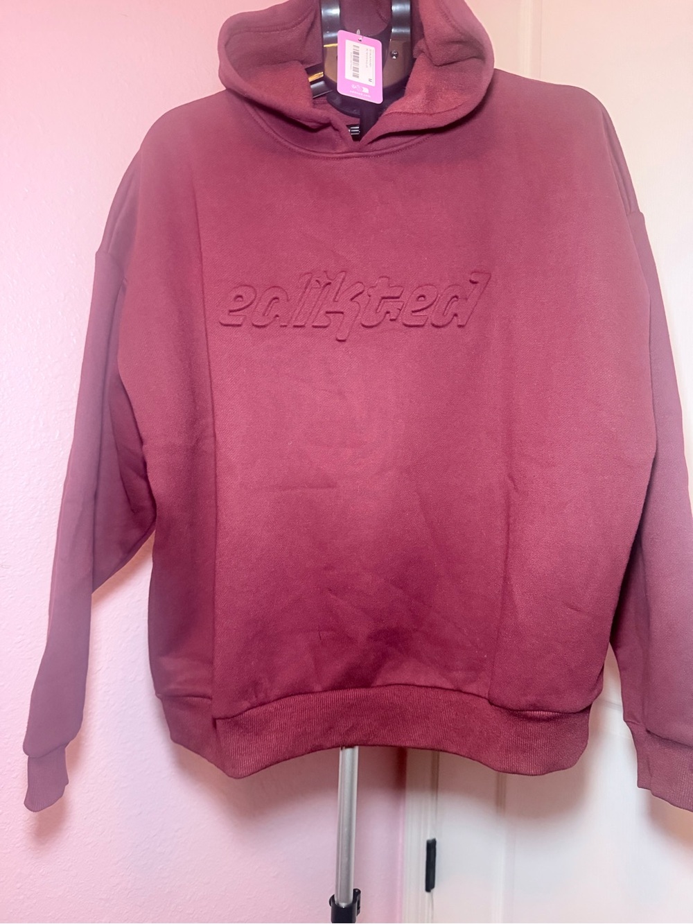 EDIKTED Women's Maroon Embossed Hoodie Sweater